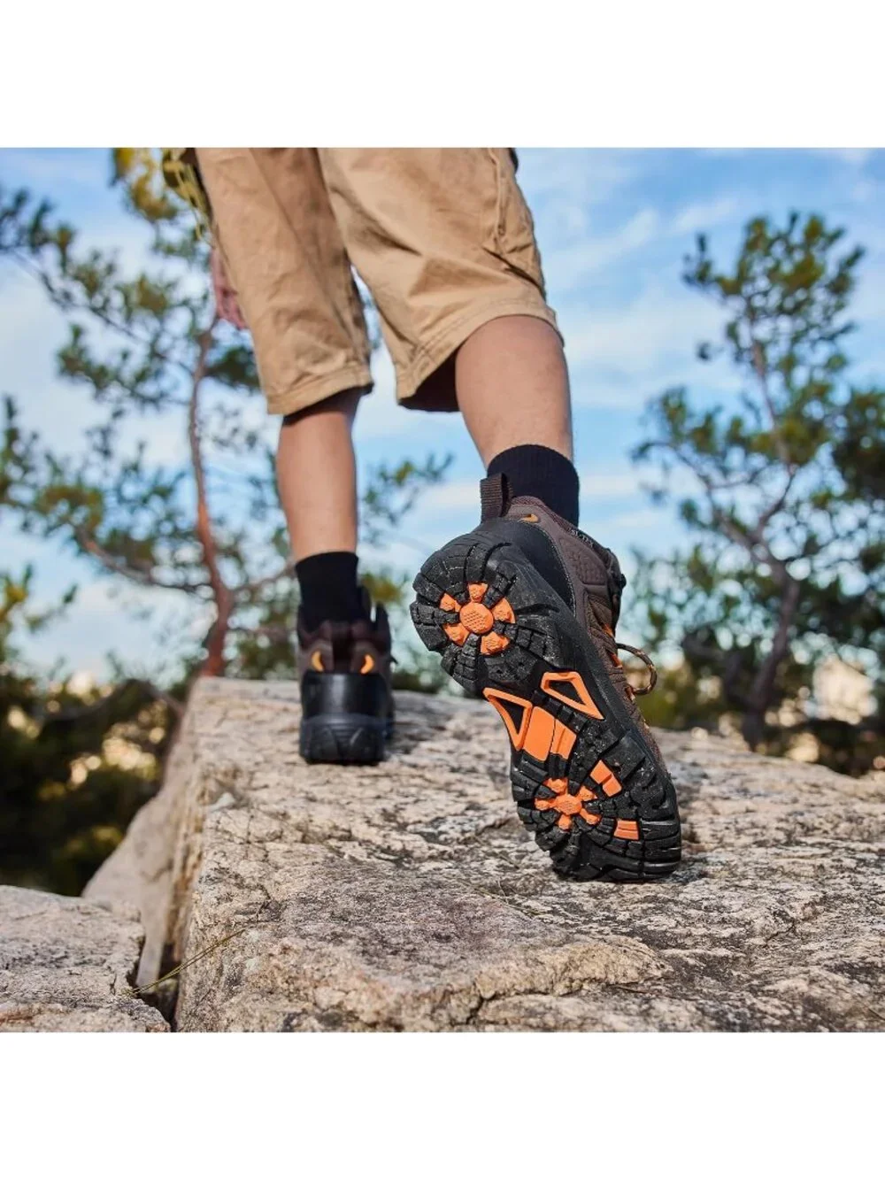 Men's Brown Waterproof Shoes Casual Mid Top Round Toe Non Slip Hiking Boots